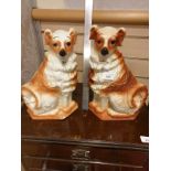 Large pair of Victorian boness pottery Wally dugs with glass eyes .