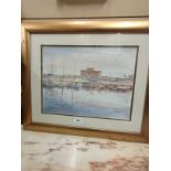 Watercolour of harbour scene signed Paphos lixin.