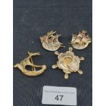 Lot of 4 vintage Damascene brooches. Includes Spanish Gallion ships.