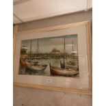 Early signed watercolour Harbour Scene with Castle in background signed .