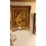 Gilded And Carved Frame Oil a graph of young Buxom lady.