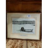 Tweed salmon fisherman picture signed.