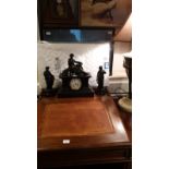 Beautiful Victorian Slate Clock Garniture comprising of Slate Clock With Recumbent Greek Style