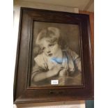 19th century picture titled ' Girl with apple ' by J b Greuze with plaque to front set within a