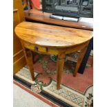 Indonesian rustic half moon one drawer hall way table .