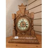 Victorian insomnia New York oak mantle clock with pendulum.