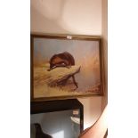 Oil painting depicting otter scene signed Edward newson fitted in a gilt frame..