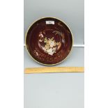 Large Carlton Ware Rouge Royale Footed Bowl with Bird of Paradise and butterfly pattern on Gilded