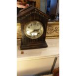 Large Oak cased Mantel Clock With Pendulum .