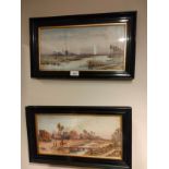 Pair of eastern scene painting s signed by artist in fitted framing .