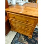 Heavy Antique pine style 3 drawer chest .