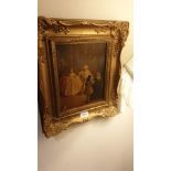 Victorian Scene Gilded Carved Frame Oil a Graph .