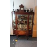 Large Edwardian Inlaid Display Cabinet With Rounded Galss Side Panels Centre Glased Door With Moon