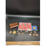 Lot of coin set s and old coins includes bronze alnwick castle coin .