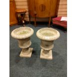 Pair of french antique plaster Garden urn planters.