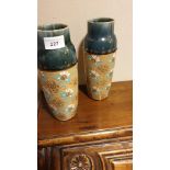 Pair Victorian Art Nuveau Doulton Vases stands 24cms 1 small chip to rim of 1 vase.