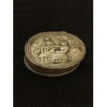 800 grade silver pill box depicting victorian scene .