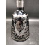 1900s purple glass silver overlaid decanter with victorian couple scene .