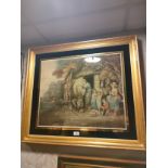 19th mirrored engraving of victorian family scene picture with mirror effected fitted in gilt