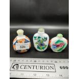 Collection of 3 Oriental perfume bottle one signed to base .