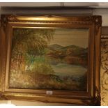 Scottish oil Painting Stags by the Loch by John D Dodds in Gilded frame Measures 65 cms by 55 cms.