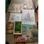 Lot of modern paintings on canvas .