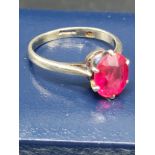 9ct gold 375 hall marked red stone ring .