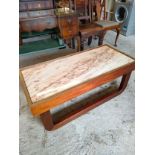 Quality Lou hodges style mid century coffee table with slate insert in sleigh design .