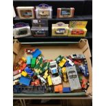 Box of playworn vehicles etc .