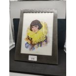 Art Nuveau hammered pewter framed picture of jester signed P B Hickling
