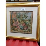 Beautiful embroidery depicting victorian people scene fitted in a modern frame .