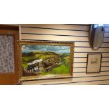 Large Painting Steam Train Crossing the Viaduct with Countryside scenery Signed A James 97cms x 67