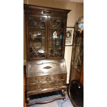 Beautiful Solid Oak Bureau Bookcase With Glazed Abstrical Doors to Bureau with Fantastic heavy