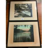 Pair of early rowing boat scene pictures signed and framed..