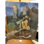 Large oil painting depicting eastern woman scene signed .