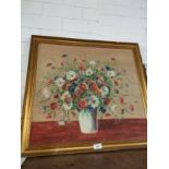 Large still flowers in vase oil painting in fitted gilt framing signed by artist .