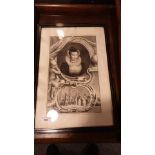 Early 1800s etching of Mary Queen of Scots framed .