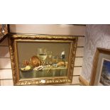 Oil Painting still life with Gilded Carved Frame .