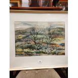 Large country side water colour signed by artist in fitted framing .