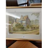 Large Watercolour titled The Manor Hemingford by Anne toselll in set framing . Number 1.