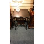 Victorian Window Table with Ornates Top And Undershelf .