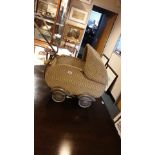 Wow 1930s Shirley Temple Wicker Dolls Pram With Space Ship Wheel Hubs stunning piece very rare .