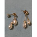 Pair of 9ct gold pearl setting earrings .