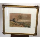 Antique watercolour Depicting landscape, dirt track and a man on a horse. Fitted within a regency