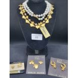 3 sets of American designer earrings and pins together with 3 Designer faux pearl and gold tone