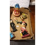 Tray of Collectors Toys and Banks large Early Minnie Mouse Bank Scrooge Mc Duff Bank Early Noddy