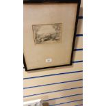 Old Etching rowing boat on river signed J Robb .
