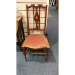 Quaint Beautiful Edwardian Childs Chair with couple Cuddling on Bench inlaid Picture to back .