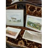 Lot of 4 pictures include water colour fitted framing signed etc.