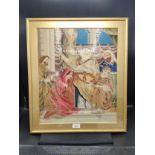 1850- 1900s early tapestry depicting religious scene fitted in gilt framing .
